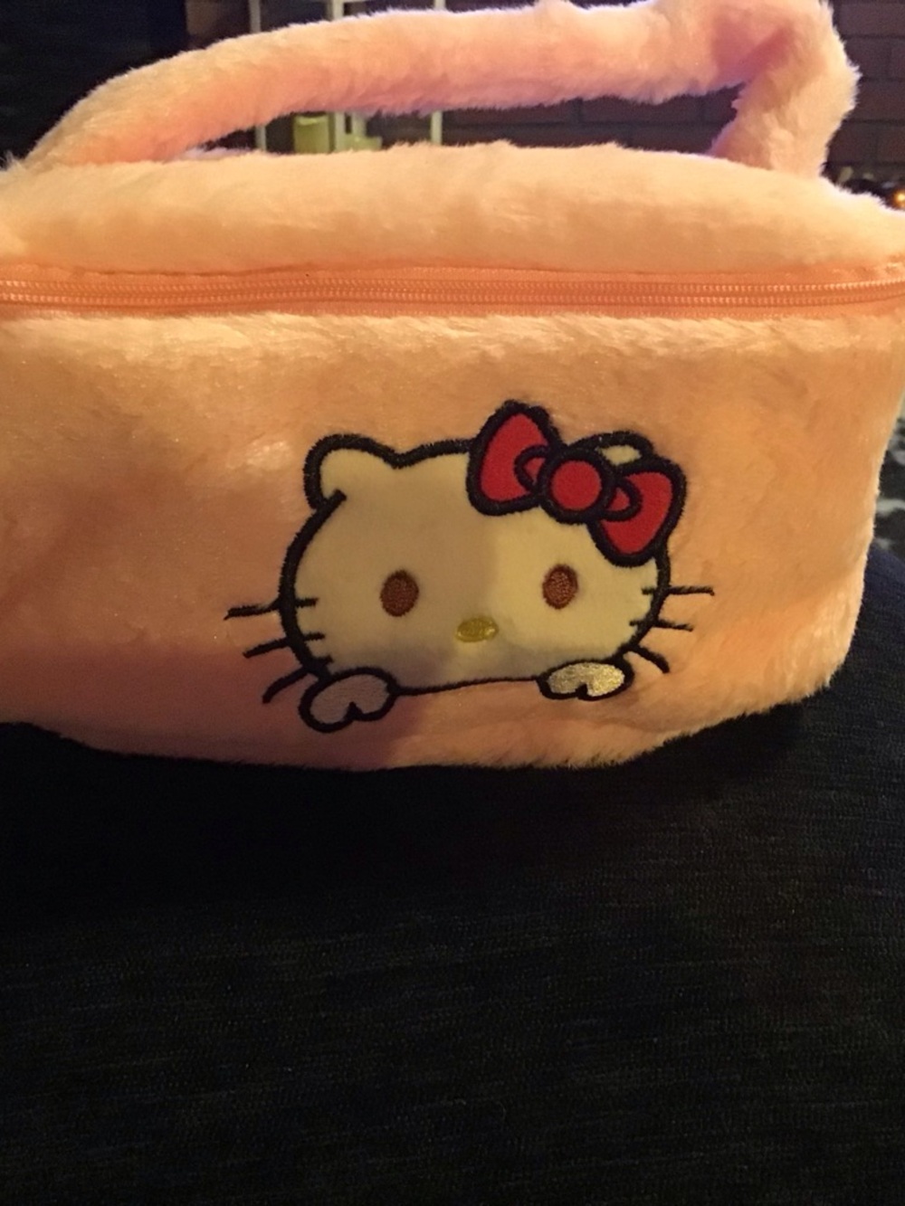 Hello Kitty Plush Pink Travel Pouch with Red Bow